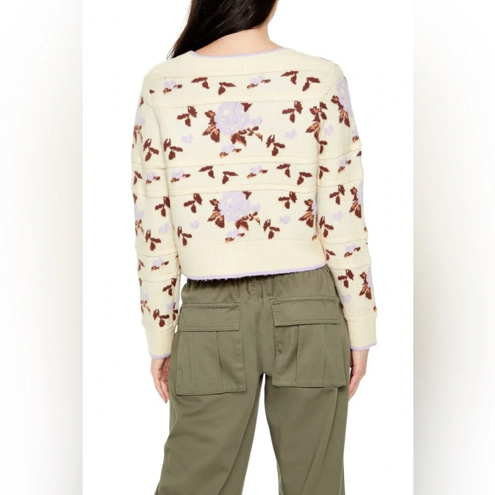 NWT! Forever 21 Cream and Purple Floral Print Cardigan Small Cottagecore